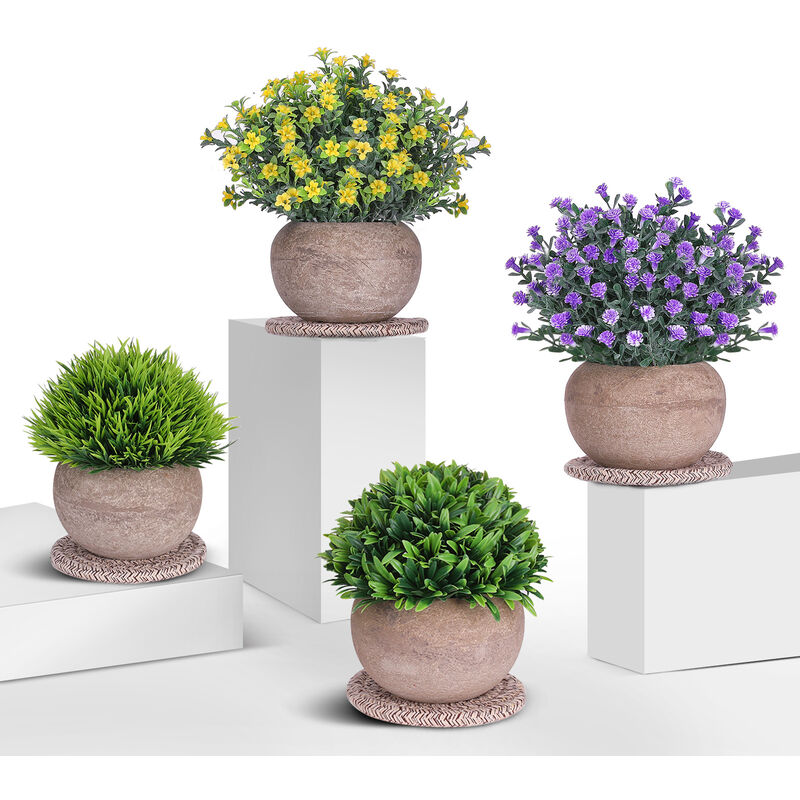 Image of 4 pezzi Mini piante artificiali in vaso Simulazione Erba Fiore Topiaria Bonsai Home Office Decor