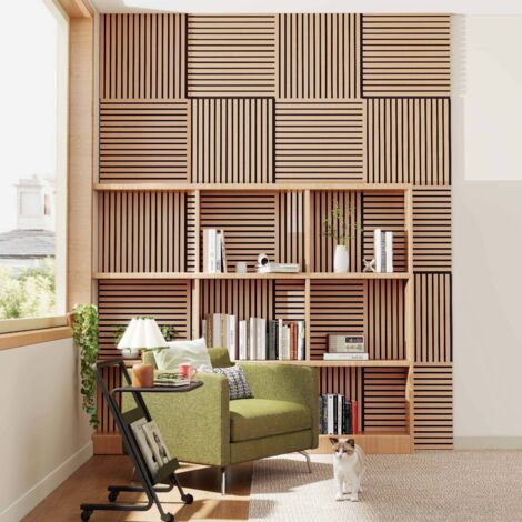 4 pezzi Pannelli decorativi fonoassorbenti L60xL60cm SP21mm in legno MDF,Colore di rovere scuro assorbimento acustico