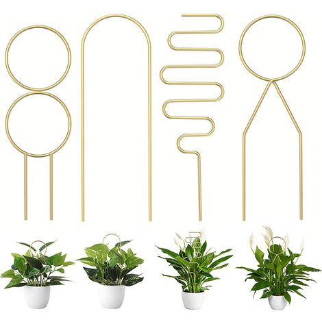 4 pezzi piccolo traliccio in metallo per piante in vaso Mini traliccio nero/oro per piante rampicanti giardino interno piante in vaso palo di supporto,Oro