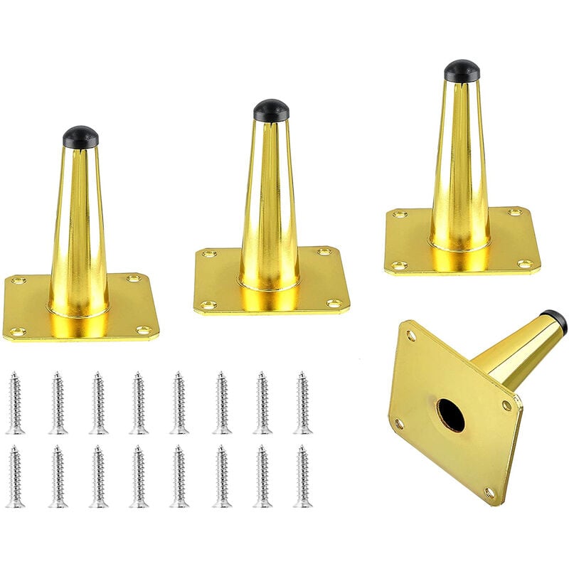 Image of 4 Pezzi Piedini per Mobili in Metallo Gambe per Tavolo Cono con Base in Gomma Antiscivolo Oro - 12cm