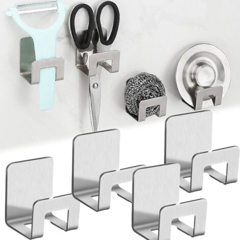 4 pezzi Porta spugna autoadesivo per lavello da cucina, in acciaio inox, per lavello da cucina, organizer per bagno (argento)