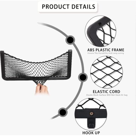 4 pezzi Rete portaoggetti per auto, con gancio, rete portaoggetti elastica per bagagliaio, 36  18 cm, borsa organizer tascabile per auto, camper, barca, casa