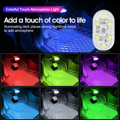 4 pezzi RGB luci interne per auto, luce interna per auto touch, 7 colori LED interni per auto, luce da soffitto per auto touch, ricaricabile tramite USB