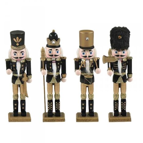 4 Pezzi Schiaccianoci di Natale in Legno Altezza 18cm Serie Nera