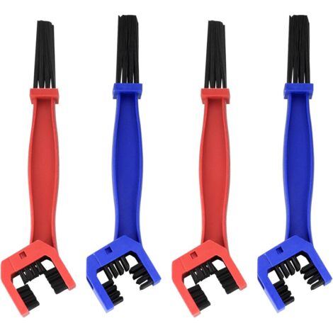 4 pezzi Spazzola per catena moto, Spazzola per pulizia bicicletta, Spazzola per pulizia mountain bike e catena per scooter, bicicletta, grasso per catena moto (rosso, blu)