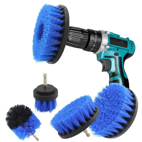 4 pezzi Spazzola per la pulizia del trapano, spazzola per trapano, auto, piastrelle, moquette, vasca da bagno, cucina, WC, blu