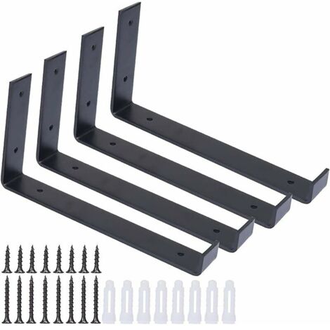 4 pezzi staffe per mensole con viti, staffe rustiche resistenti, mensole in ferro industriale - per pareti solide soggiorno cucina camera da letto bagno (20,5 x 11 x 3 cm)