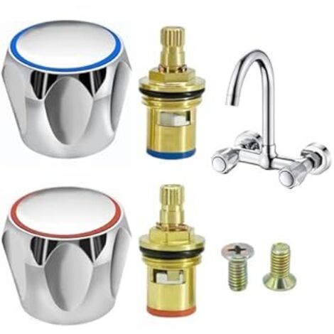 4 Pezzi Testa a Dischi Ceramica Cartucce 20 Denti, 1/2" Cartucce Ceramica Rubinetti di Ricambio in Ottone, Testa Rubinetto Disco Ceramico per Casa Bagno Freddo e Caldo