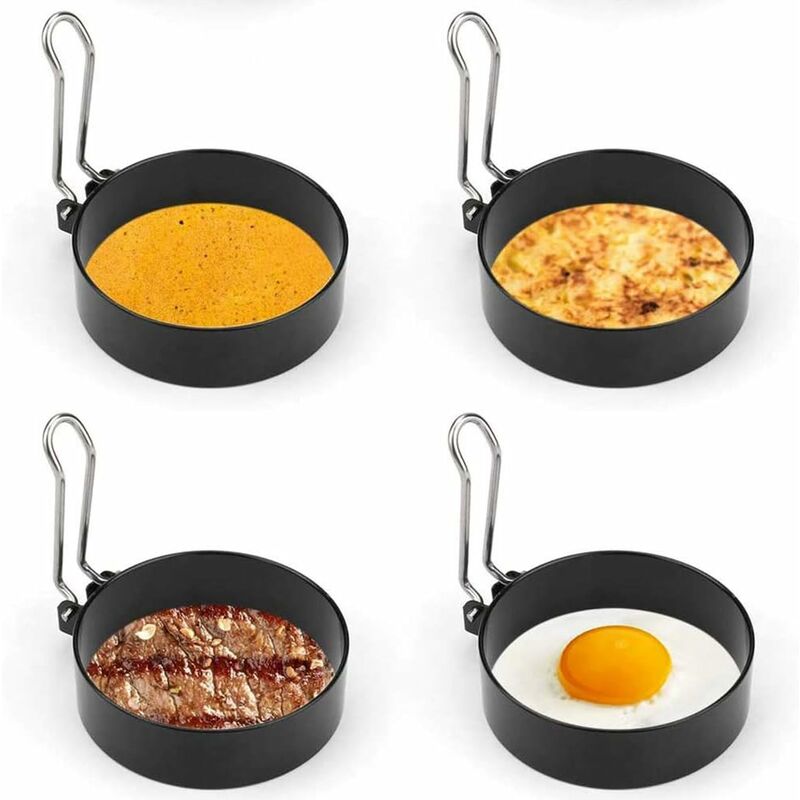 4 Pièce Anneau d'Oeuf En Acier Inoxydable, Moule à Oeufs Frits, Œuf Poché Rond, pour Oeufs Au Plat, Rouleaux d'Oeufs, Steaks, Crêpes Forme de Crêpes