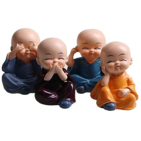 4 Pice Mignon Moine Figurines Petite Statue De Rsine, Sage Kung Fu Bouddha Cratif Artisanat Ornement Comme  La Maison, Bureau Voiture Affichage In