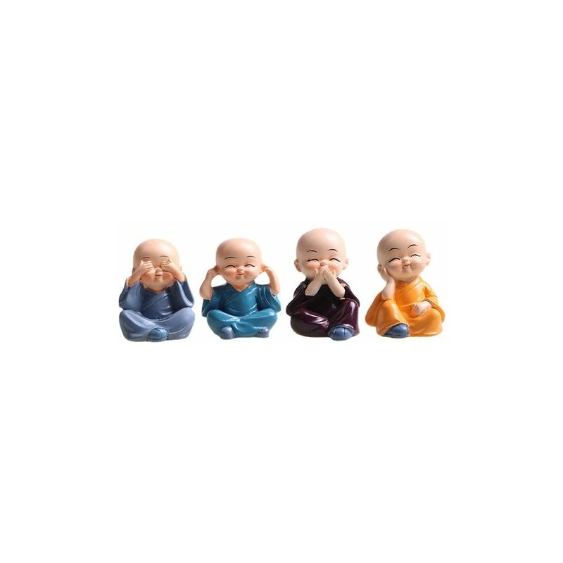 Dazzler - 4 pièce Mignon Moine Figurines Petite Statue De Résine, Sage Kung Fu Bouddha Créatif Artisanat Ornement comme à La Maison, Bureau Voiture
