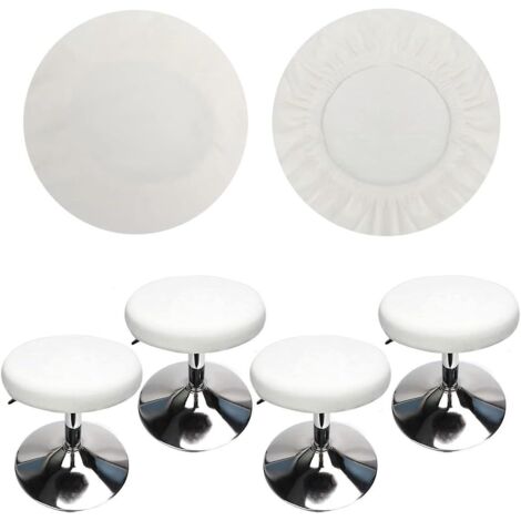 (4 Pices Blanc)housse Tabouret Rond Housse Tabouret De Bar, Tissu De Luxe, Diamtre 30-40cm, Extensible, Infroissable, Lavable Et Anti-poussire