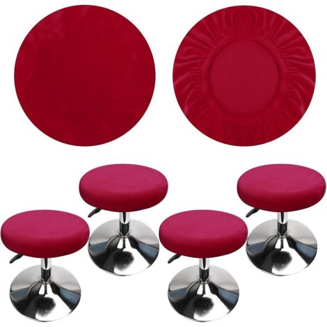 (4 Pices Bordeaux)housse Tabouret Rond Housse Tabouret De Bar, Tissu De Luxe, Diamtre 30-40cm, Extensible, Infroissable, Lavable Et Anti-poussire