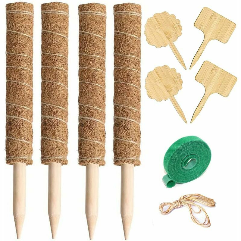 Soleil - 4 Pièces Bâton De Coco, 40cm Chacun, Tuteurs en Coco Superposable, Poteau de Coco avec Le Bâton de Bois Pointu pour Plantes Grimpantes