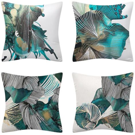 4 Pices De Housse De Coussin Papillon Peinte  La Main Bleu-vert 45cm X 45cm, Taie D'oreiller Abstraite Peinte  La Main Turquoise, Taie D'oreiller