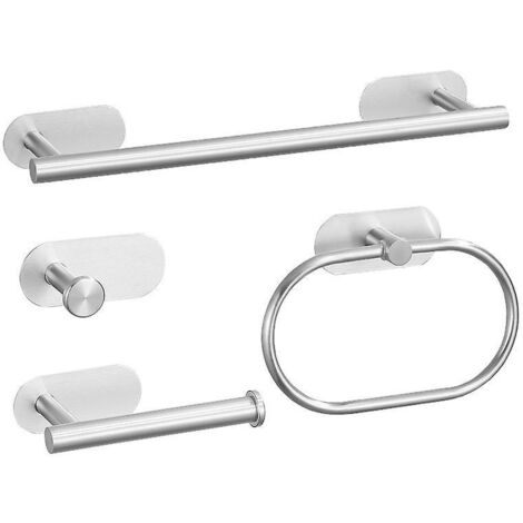 4 Pices Ensemble D'accessoires De Salle De Bain, Sans Perage Porte Serviette De Salle De Bain, Anneaux Porte-serviettes En Acier Inoxydable Noir,