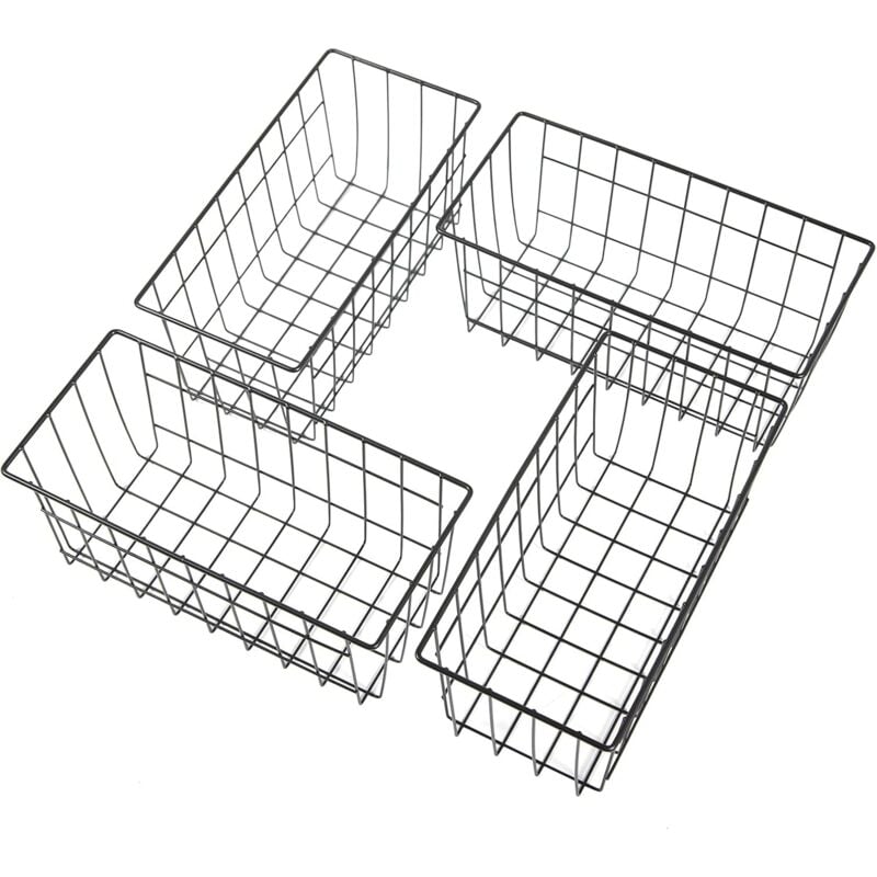 4 pièces Grille Murale Feuille Panier Suspendu Plateau Fil de Fer Barbelé Étagère Décor à la Maison Supermarché Étagère Noir Panier de Rangement