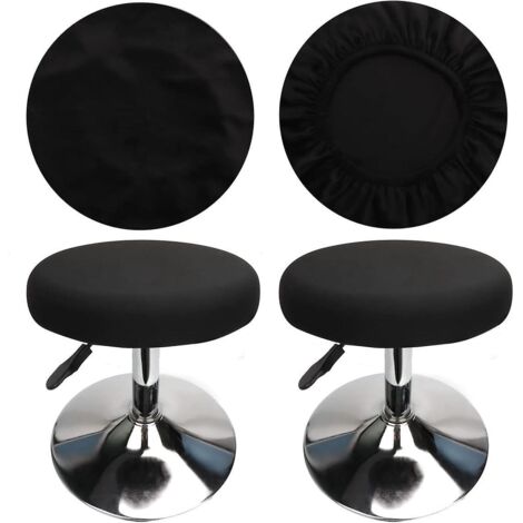 (4 Pices Noir)housse Tabouret Rond Housse Tabouret De Bar, Tissu De Luxe, Diamtre 30-40cm, Extensible, Infroissable, Lavable Et Anti-poussire
