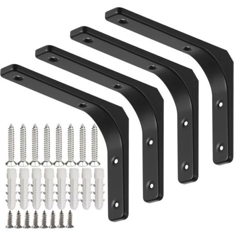 4 Pices querre tagre de Fixation Noir, Supports D\'tagre Murale, querre Murale en Forme de L avec Vis et Ancrages Assortis, Capacit de Charge Maximale de 70kg (150 x 200 mm)