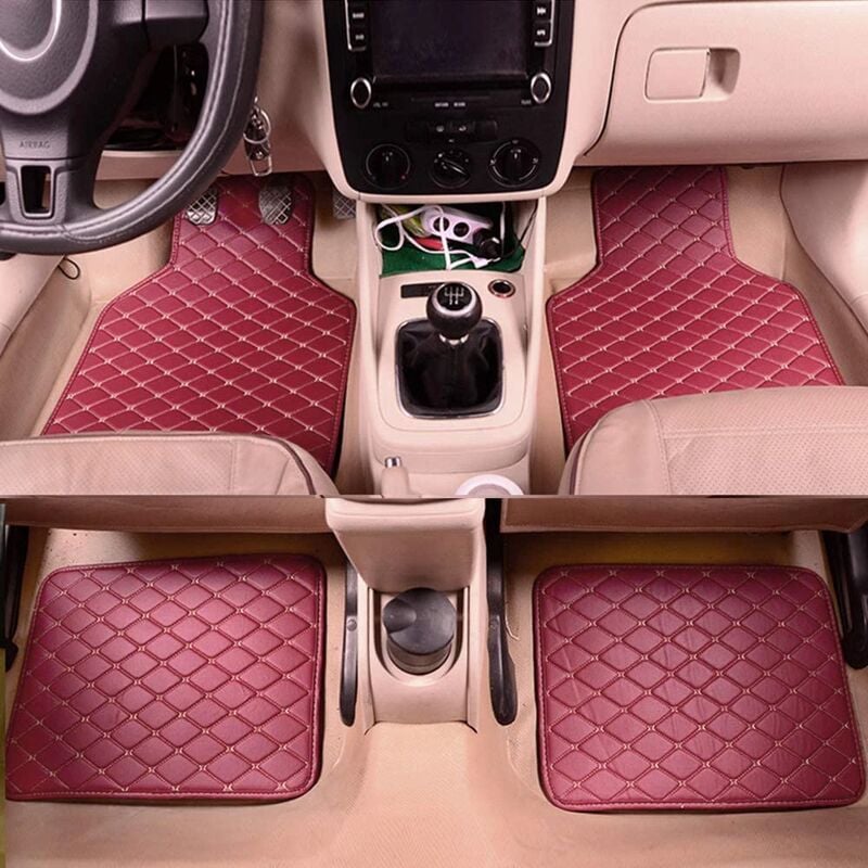 4 pièces rouge universel en cuir tapis de sol de voiture accessoires d'intérieur de style de voiture tapis de sol tapis de sol revêtement de sol