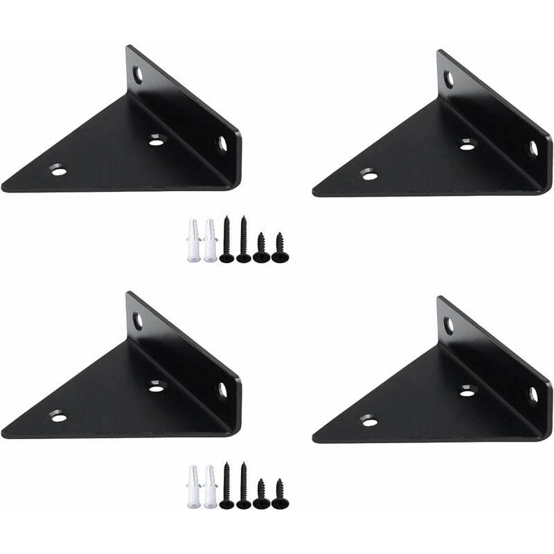 4 Pièces Supports à Tablettes Flottantes Support D'étagère en Triangle en Métal Flottant Equerre Etagere Mural Dissimulés Avec 16 vis Brace de