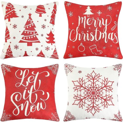 4 Pices Taie D'oreiller De Nol Flocon De Neige Sapin De Nol Dcoration De Vacances Taie D'oreiller Rouge Blanc Housse De Coussin Doux Carr Hiver Ho