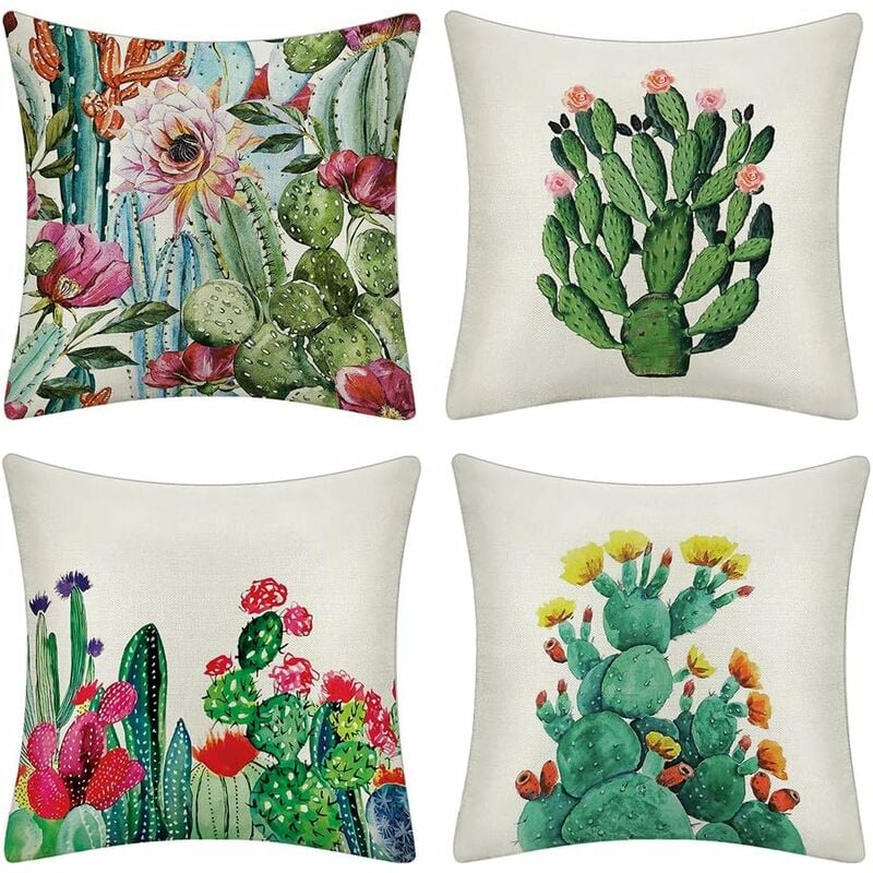 4 pièces taie oreiller méditerranéenne artiste taie oreiller motif cactus plante pour canapé maison salon chambre décoration, 45x45cm, lot de (cactus)