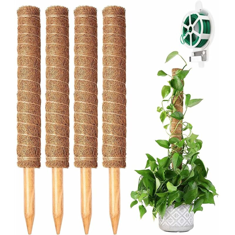 4 pièces Tuteurs pour Plantes grimpantes de 40CM, Tiges de Fibre Coco Mousse pour Plante Monstera Supports Naturel pour Plantes avec 20M de Bandes