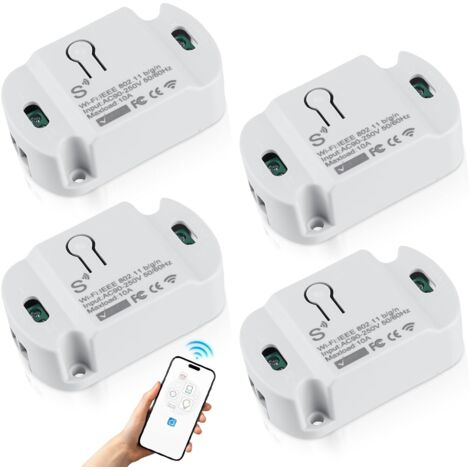4-piece 10A Wi-Fi switch module: Tuya Smart Life wireless Wi-Fi switch, DIY built-in assistant, works with Alexa and Google Assistant