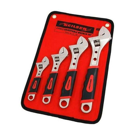 4 Piece Adjustable Wrench Spanner Set with Hex Sockets