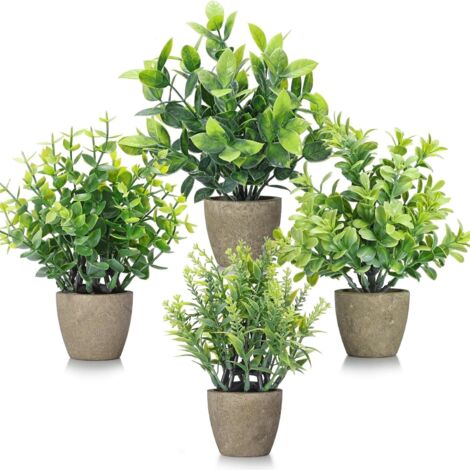 4-Piece Artificial Plant Set - Mini Artificial Green Plants Potted Plants Home Decor Office Decor Room Decor Farmhouse Decor Indoor Table Bathroom Decor
