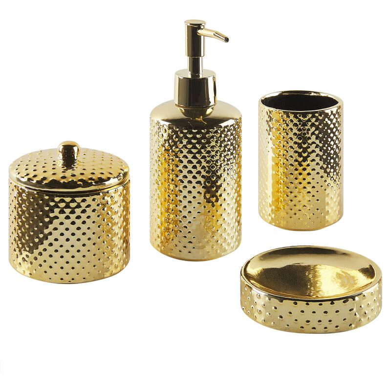 4-Piece Bathroom Accessories Set Dolomite Glamour Style Gold Cumana - Gold