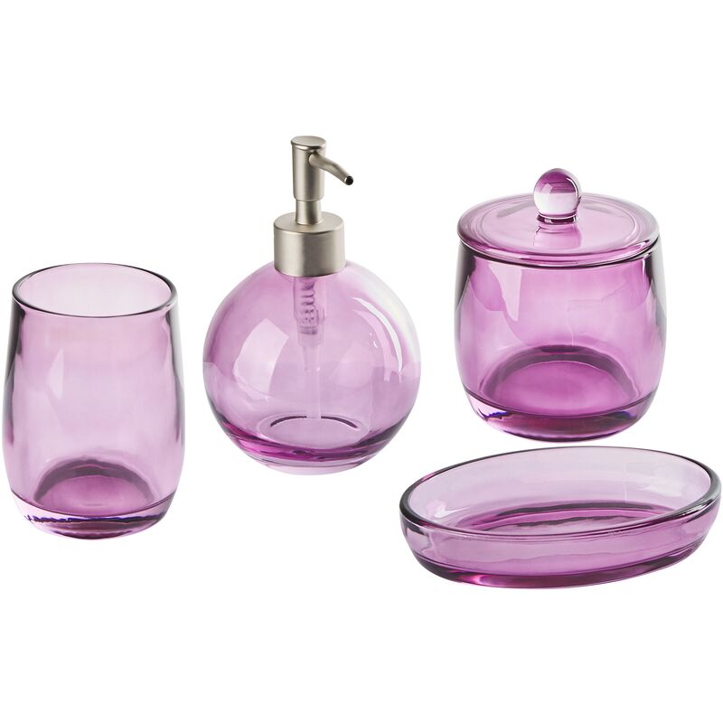 4-Piece Bathroom Accessories Set Glass Glamour Style Violet Roana - Violet