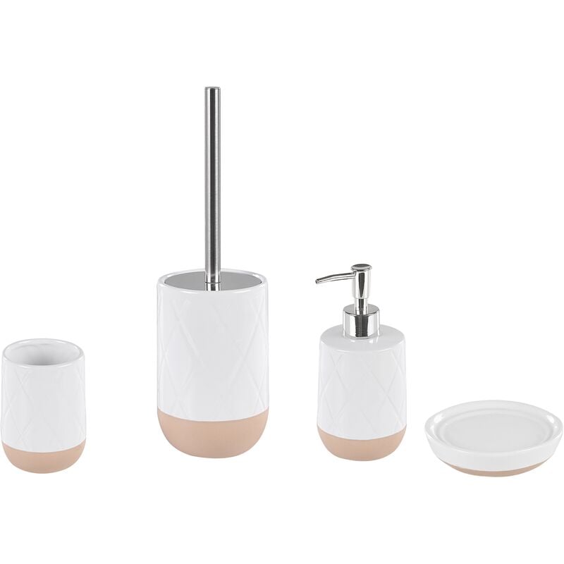 Retro Bathroom Accessories Set White Ceramic Soap Dispenser Toilet Brush Lebu - White