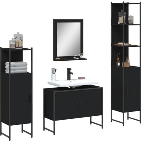 4 Piece Bathroom Cabinet Set Black Engineered Wood vidaXL