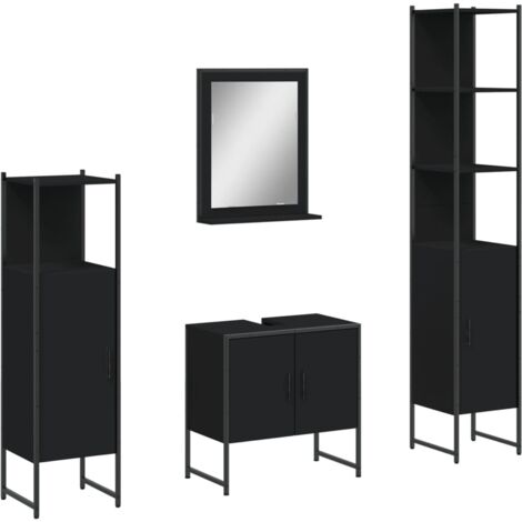 4 Piece Bathroom Cabinet Set Black Engineered Wood vidaXL