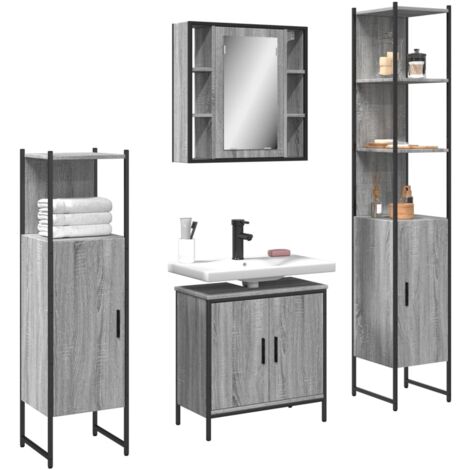 4 Piece Bathroom Cabinet Set Grey Sonoma Engineered Wood vidaXL