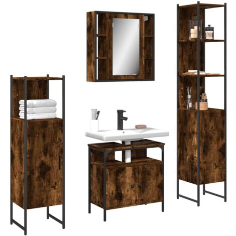 4 Piece Bathroom Cabinet Set Smoked Oak Engineered Wood vidaXL