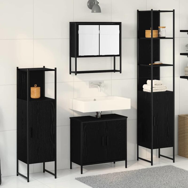 Vidaxl - Bathroom Furniture Set With Door 4 Pcs Black 33 X 33 X 185.5 Cm