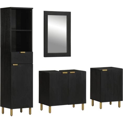 4 Piece Bathroom Furniture Set Black Engineered Wood vidaXL