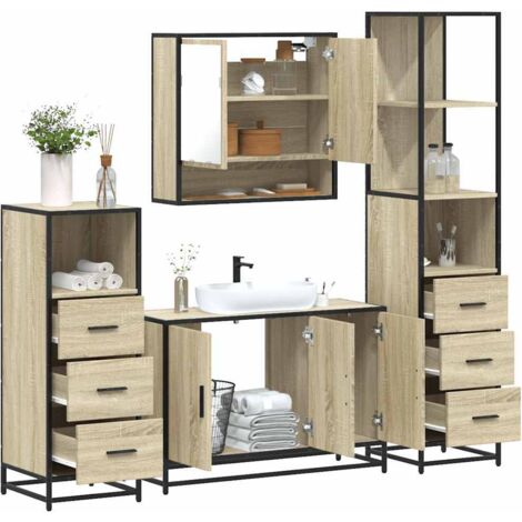 4 Piece Bathroom Furniture Set Sonoma Oak Engineered Wood vidaXL