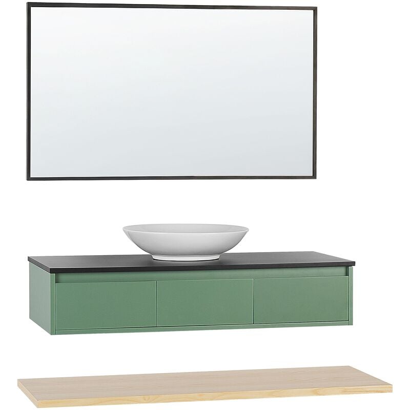 4 Piece Bathroom Furniture Set Vanity Cabinet Basin Green Light Wood Zaragoza - Green