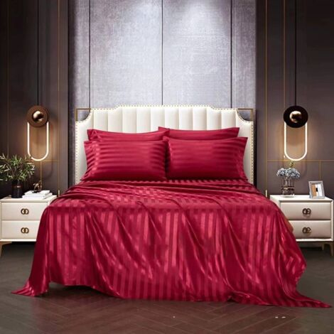 4-Piece Bedding Set - Mattress Cover 153 x 203 cm + Flat Sheet + 2 Pillowcases – Breathable Cotton – Striped Design