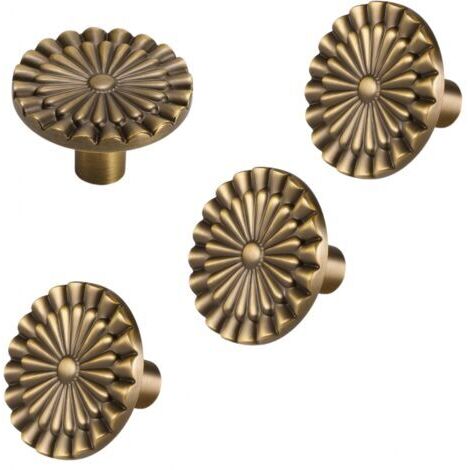 4-piece cabinet knobs, single hole, sunflower-shaped (antique brass)