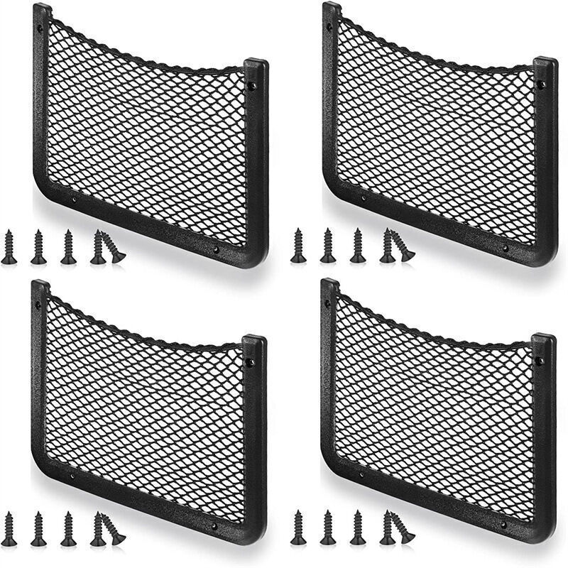 4-Piece Car Storage Net, Trunk Organizers 36 x 18cm, Multifunctional Car Pocket Organizer Bag for Utensils, Camper Vans, Boats, Home (with Screws)