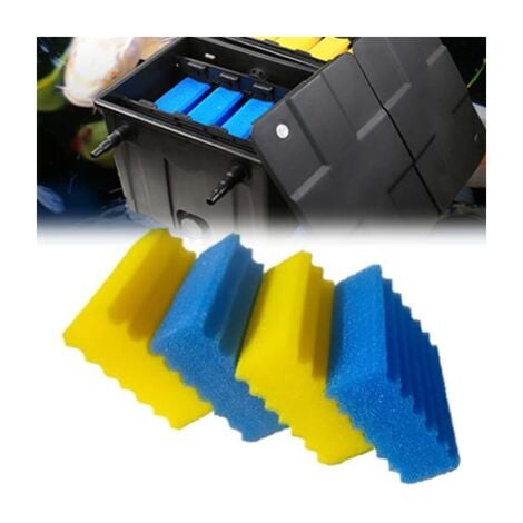 4 Pièce CBF350 Éponges filtrantes de bassin – Mousse de filtration biologique efficace, nettoyage et remplacement faciles, éponges fines bleues grossières et jaunes pour filtre de bassin CBF-350