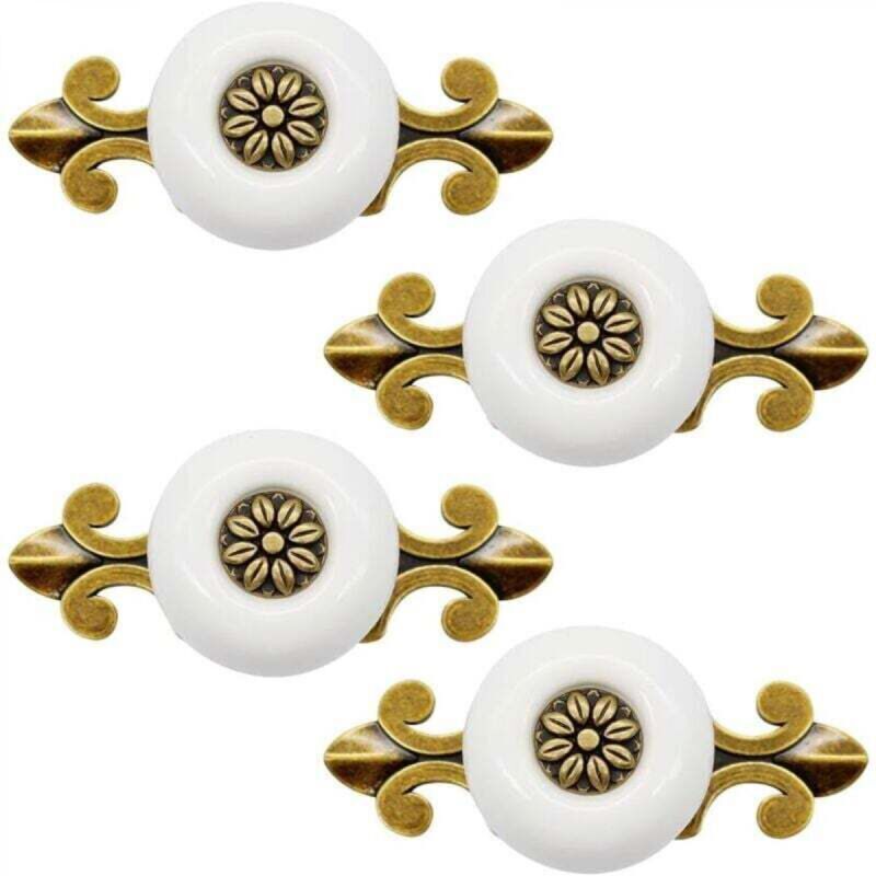 4-Piece Ceramic Door Handle Set, Vintage Style, Classic Cabinet Handle, Drawer Pull for Kitchen, Living Room, Bedroom, with 2.5cm Screws, White