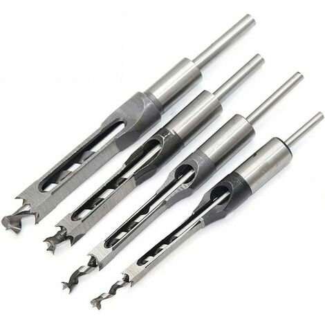 4 Piece Chisel Set Square Hole Drill Bits, Steel Hollow Chisel Woodworking Tools Set (1/4 -1/2 - 5/16 - 3/8 Inch)