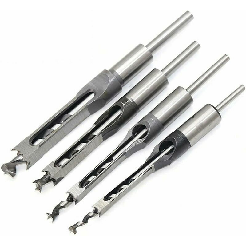 Hoopzi - 4 Piece Chisel Set Square Hole Drill Bits, Steel Hollow Chisel Woodworking Tools Set (1/4 -1/2 - 5/16 - 3/8 Inch)