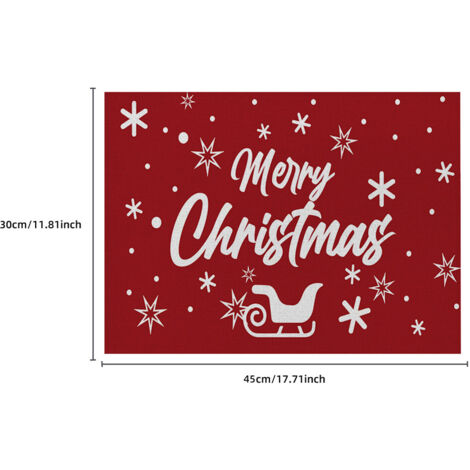 4-Piece Christmas Placemat Set, Red Washable Linen Placemats, Merry Christmas Seasonal Kitchen Table Placemats